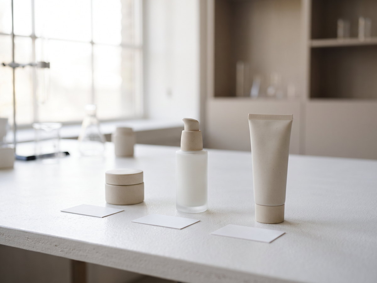 selection of cosmetic packaging samples for buyer review